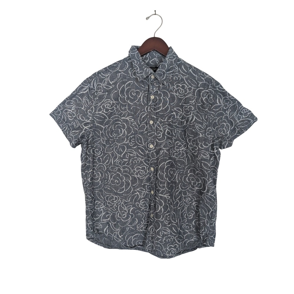 J.Crew Mercantile Mens Large Blue Floral Short Sleeve Cotton Button Down Shirt